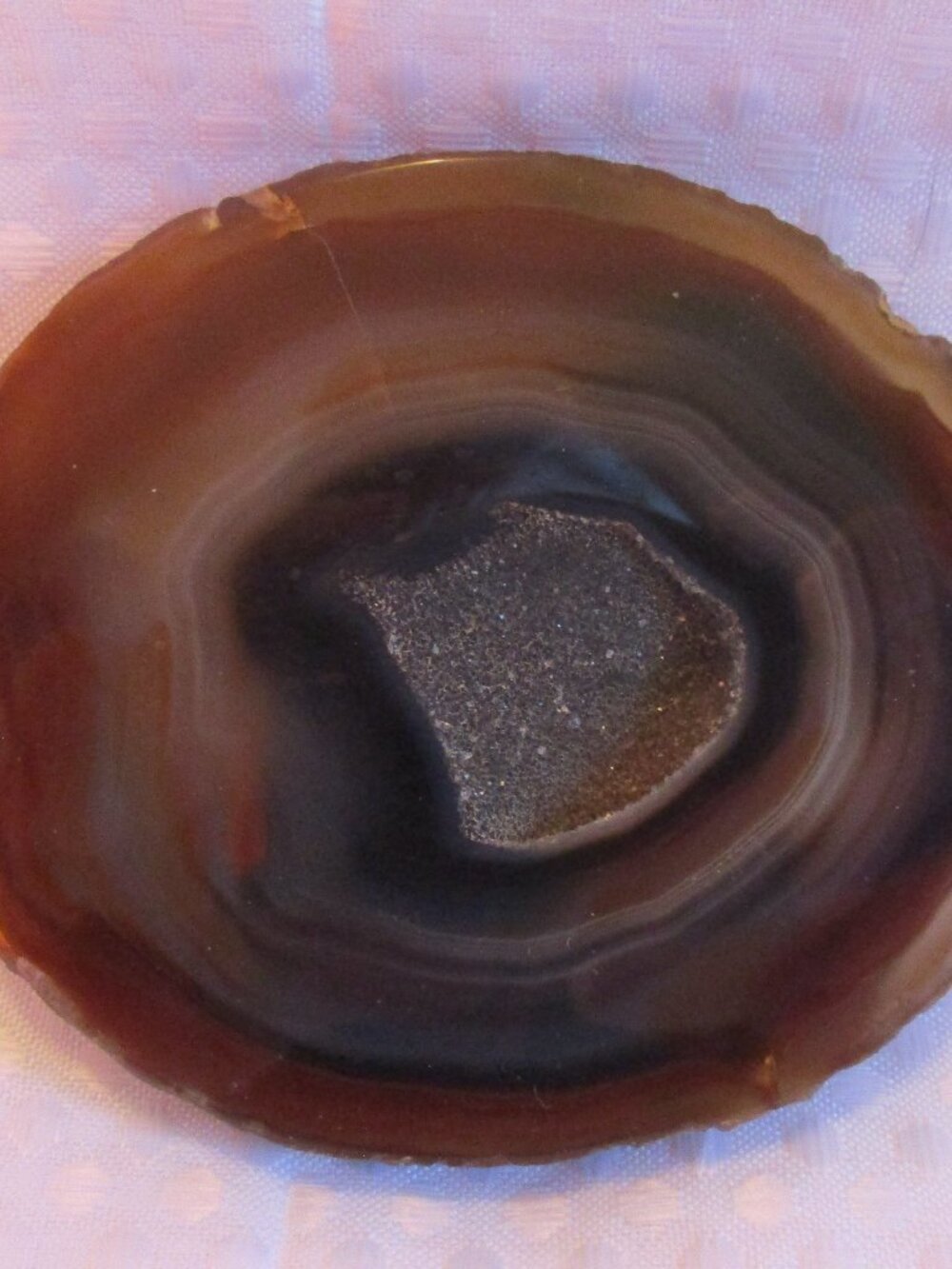 Vtg Naturally Banded Agate & Crystal Mineral Specimen Slice Belt Buckle